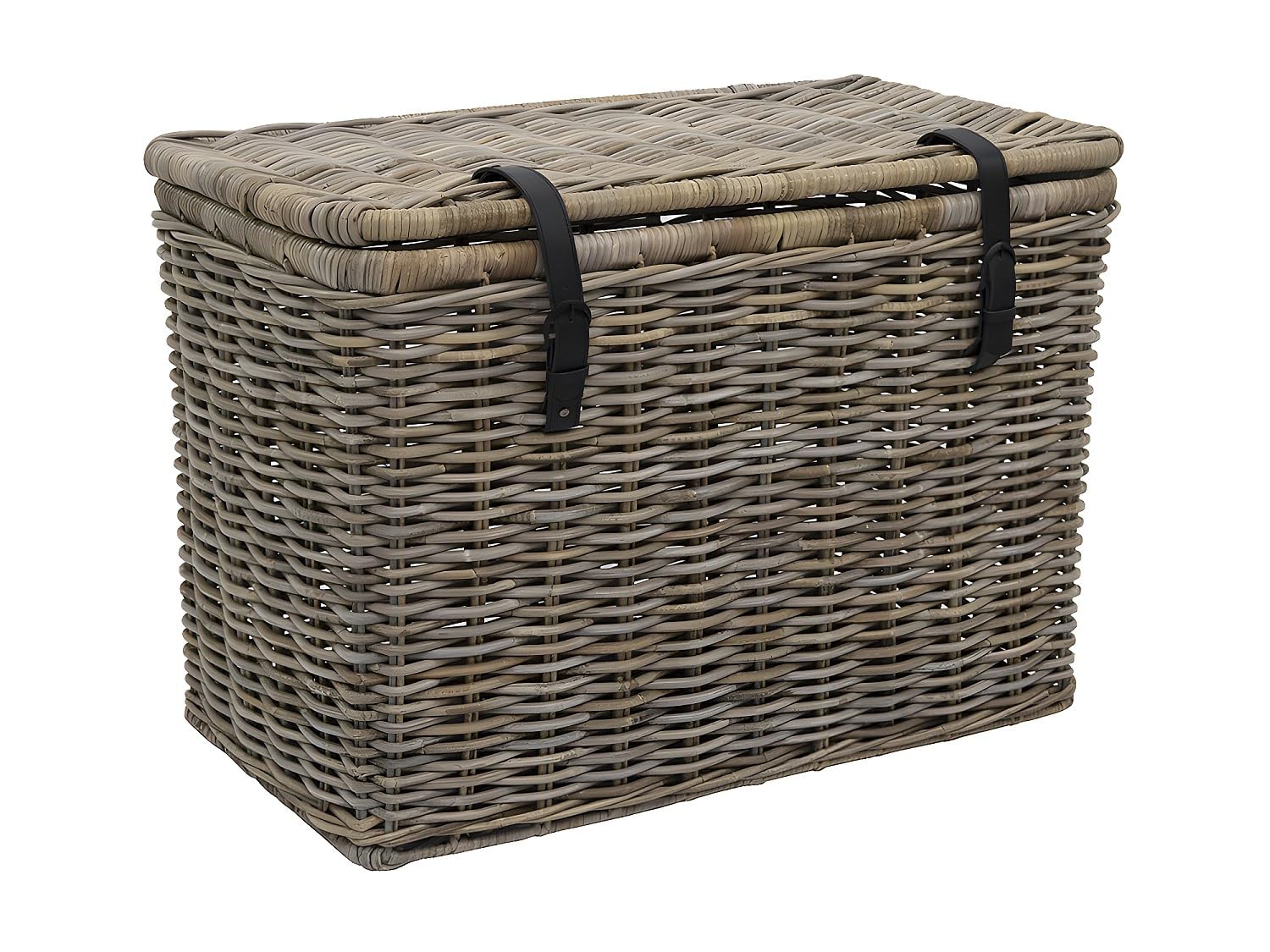 Vente-unique - Lot de 2 malles en kubu NEFTA - L80 x P45 x H55 cm et L70 x P35 x H45 cm - Gris naturel