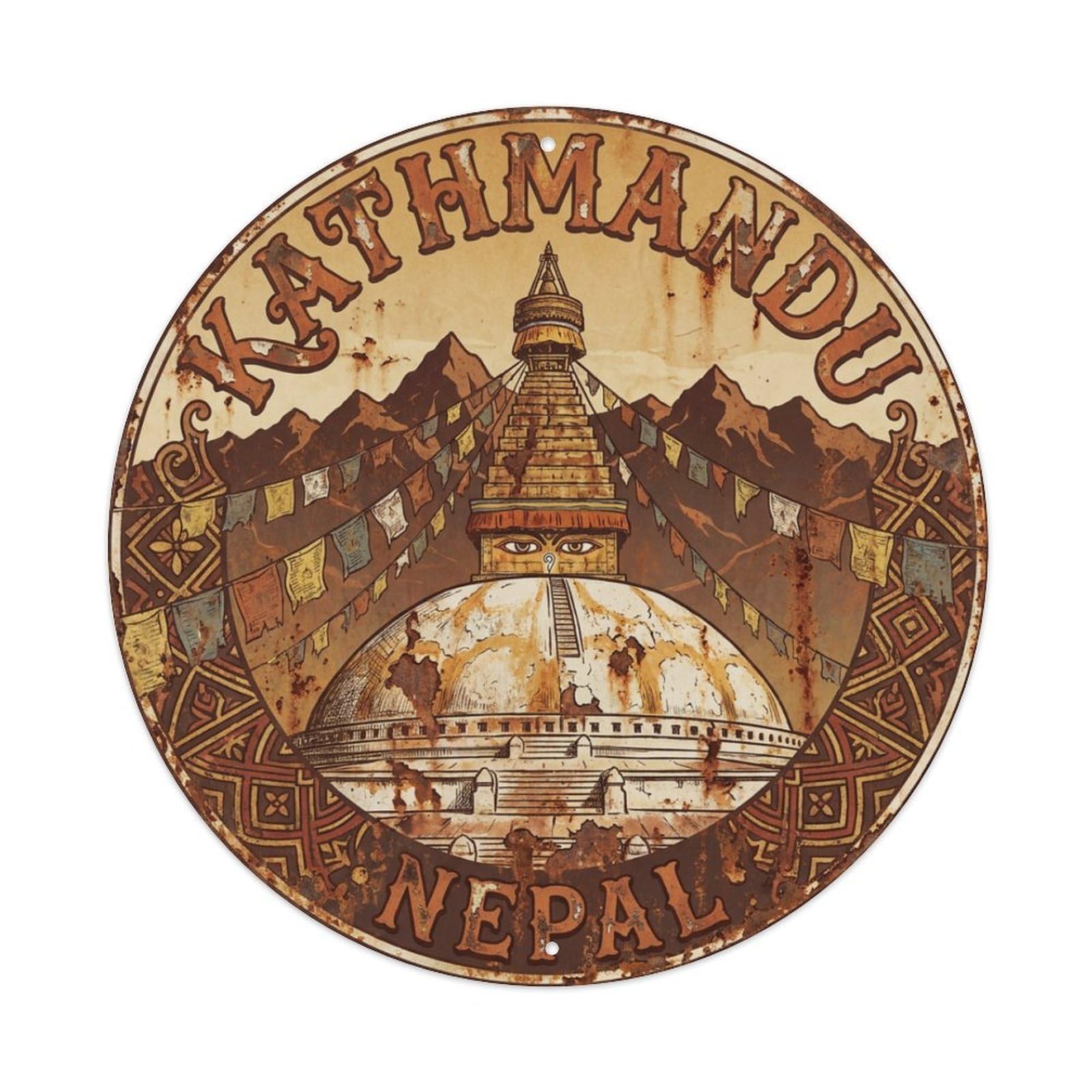 Vintage Travel Nepal Kathmandu Metal Tin Sign