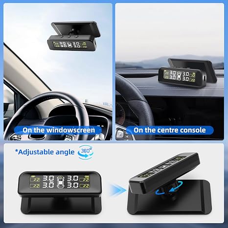 0-3.5Bar Tyre Pressure Monitoring System TPMS Solar Wireless & USB Charging, 5 Alarm Modes, 4 External Sensor, Universal Vehicle Accessories Fits for Cars SUVs Vans Caravans