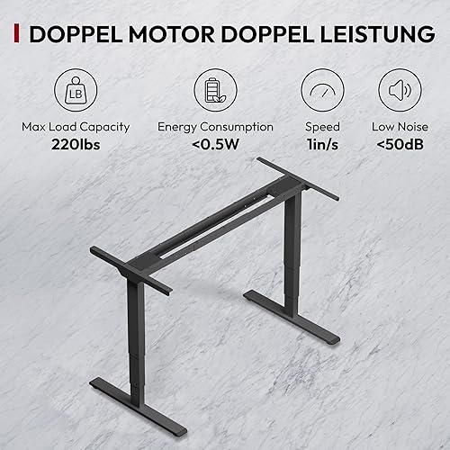 Miniatura 4 de SANODESK Marco de escritorio de pie de altura eléctrica de 3 etapas con motor doble, capacidad de carga de 220 libras, para oficina en casa (solo