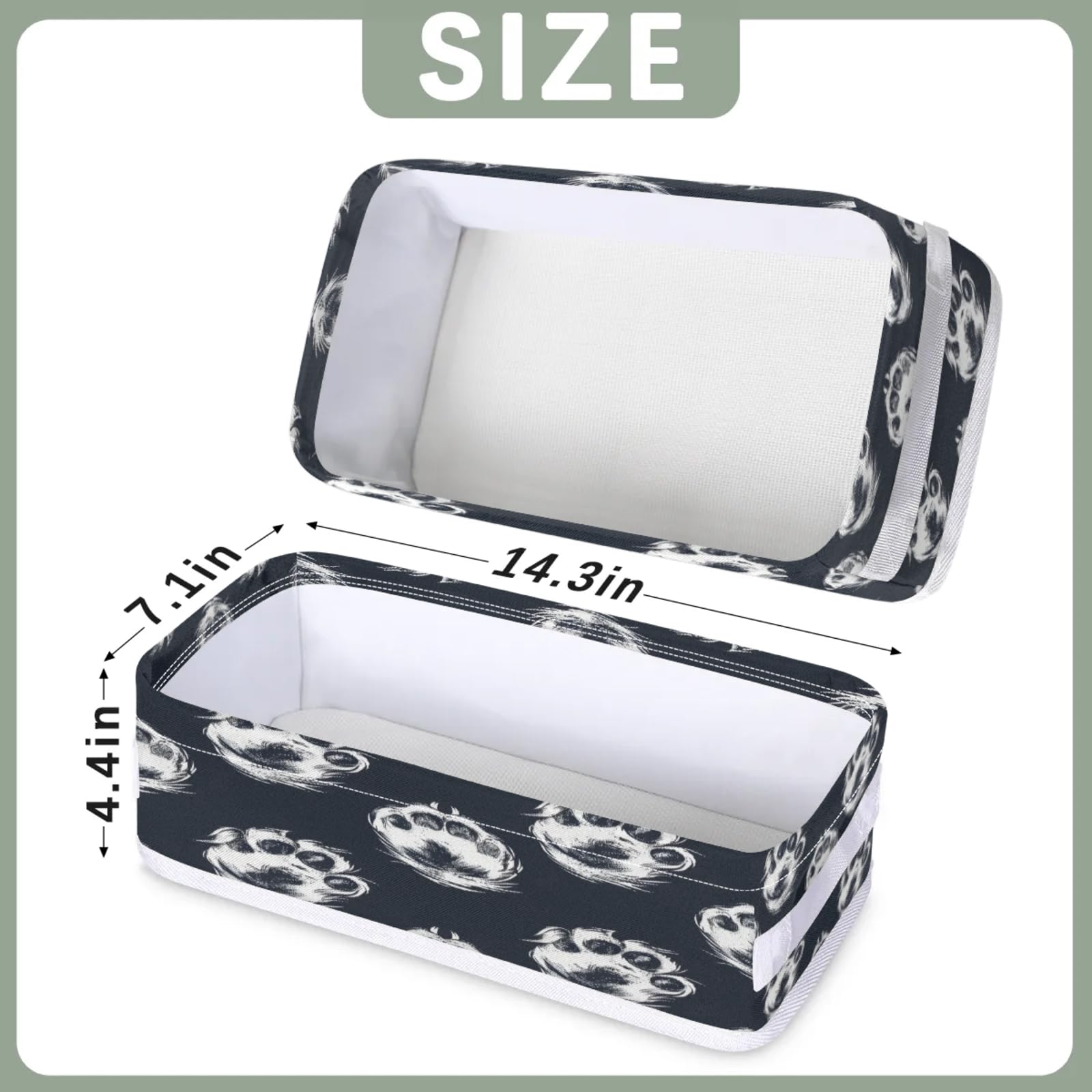 Tablerazzi Toilet Tank Topper Paper Basket with Handle, Paw Print Bathroom Storage Basket for Organizing, Cute Animal Dog Footprint Small Fabric Storage Bins for Bathroom Decor