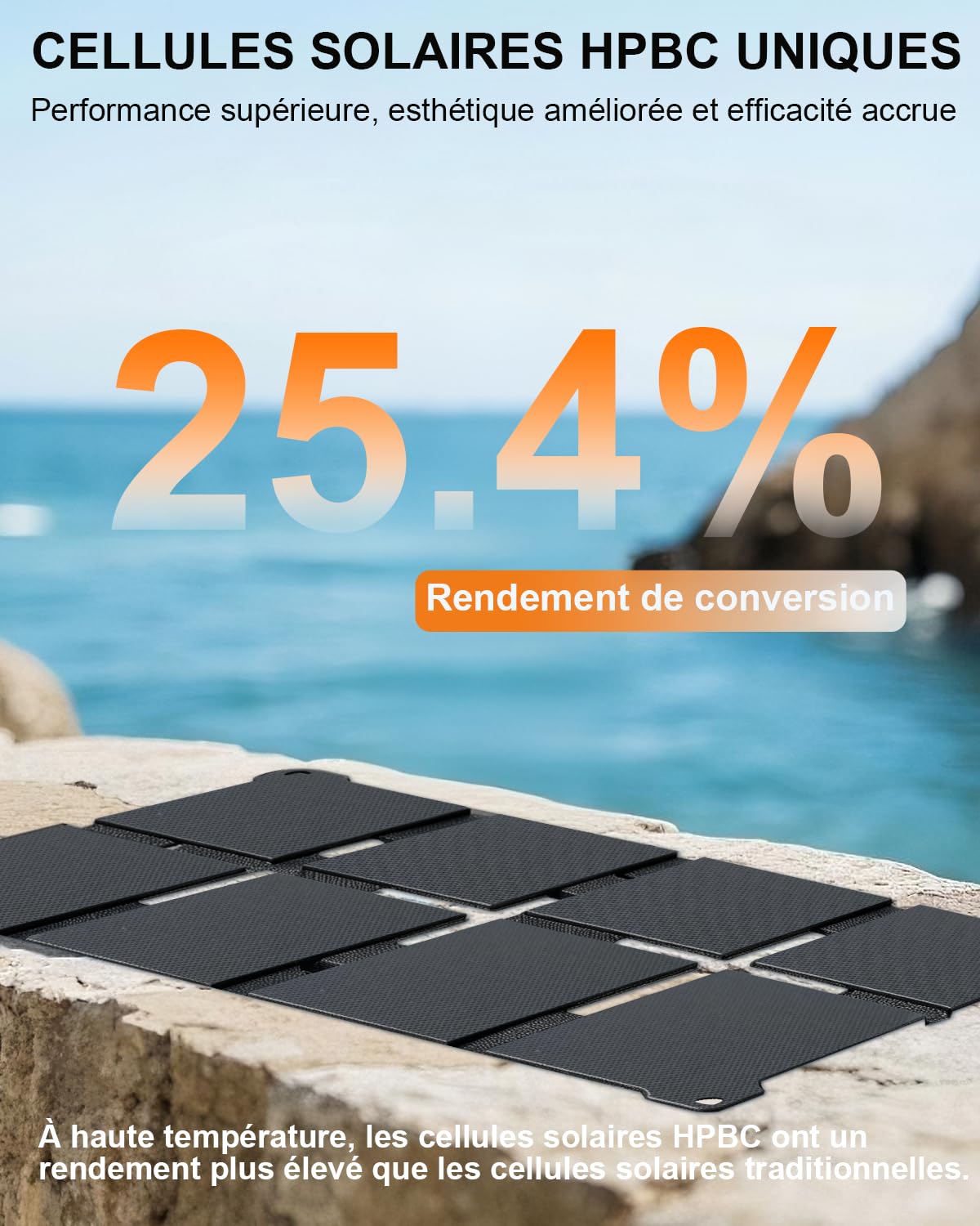 Panneau Solaire Pliable 80W HPBC, USB-C PD60W USB-A QC3.0 DC 1.2kg Voyage | HPBC 25.4% Efficacité, 3 sorties: USB-C PD60W, USB-A QC3.0 24W, DC 22.5V/3.56A, Portable 1.2kg ETFE IP68, Camping Randonnée