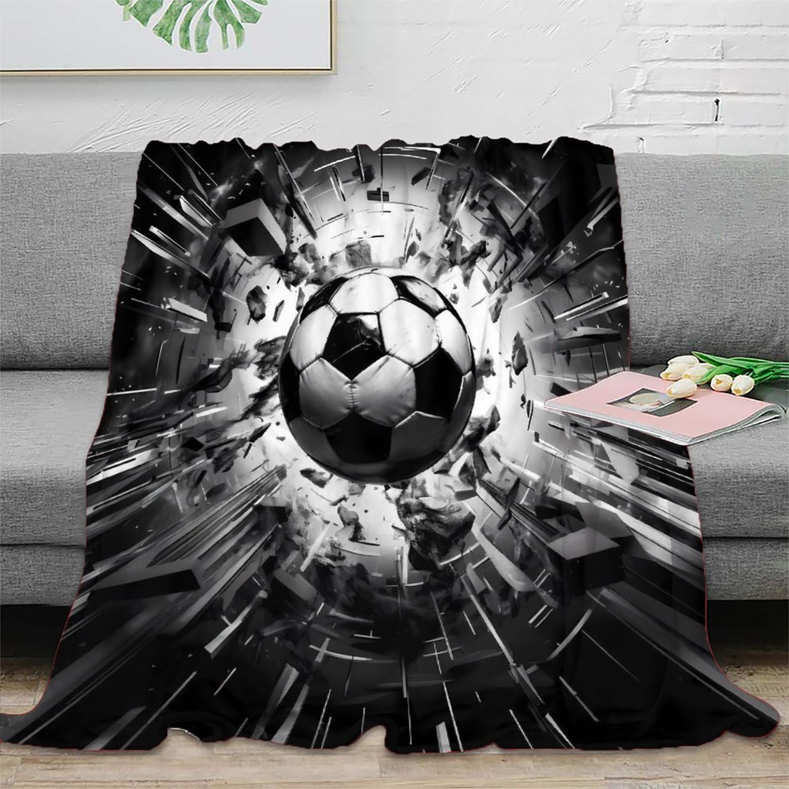stampa 3D SoccerBallImpact coperta da viaggio microfibra biancheria da letto compatta coperta da viaggio morbida per regali per chi viaggia per lavoro DynamicSportsArt 80×90inch(200x230cm)