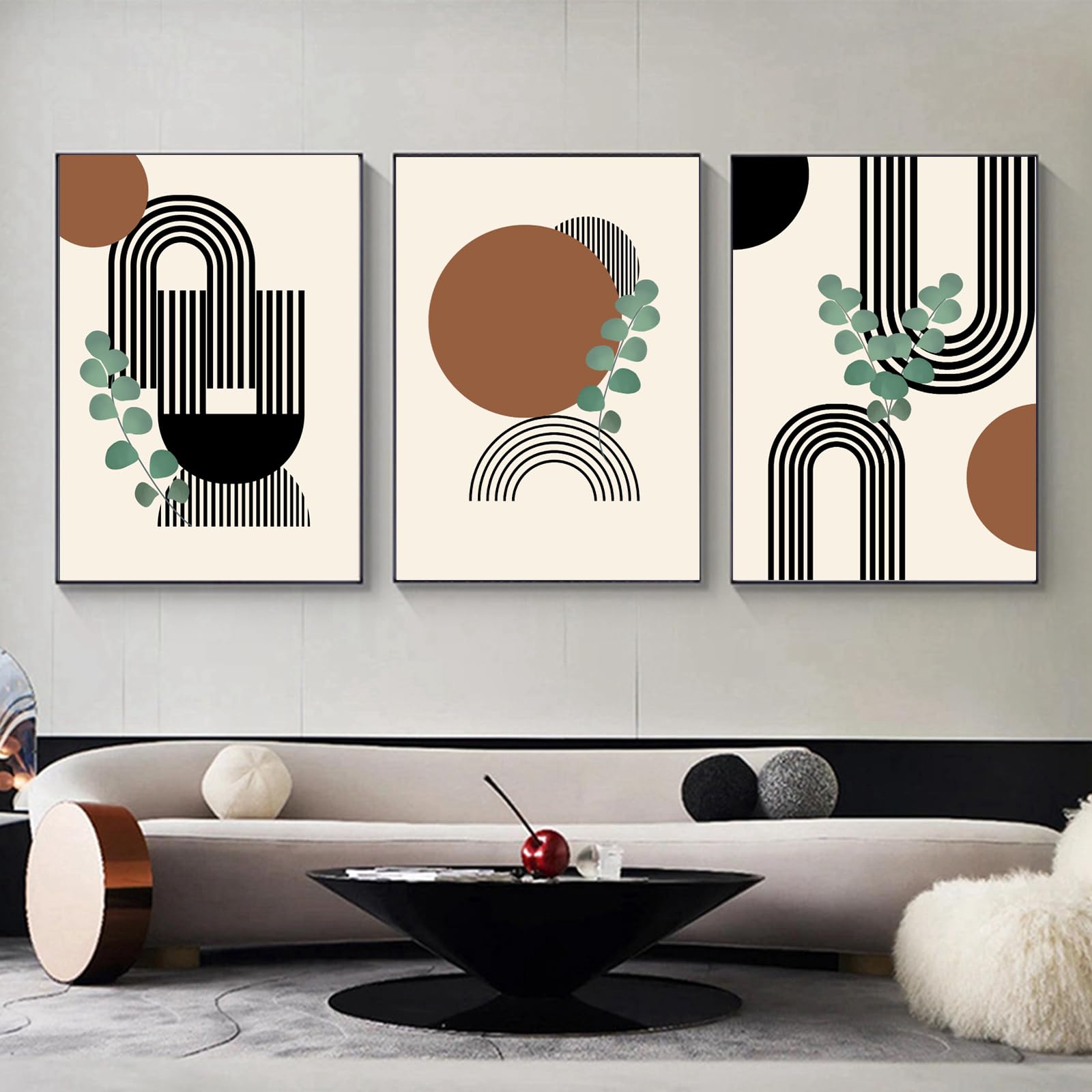 HEHGVCF Set of 3 Canvas Posters, Modern Minimalist Living Room Pictures, Abstract Wall Pictures, Black Canvas Pictures - Image 2