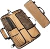 Chef Knife Case 12 Pockets, Heavy Duty Waxed Canvas Storage with Handle, Multi-Function Knife Tool Roll Bag for Home Kitchen Traveling Khaki