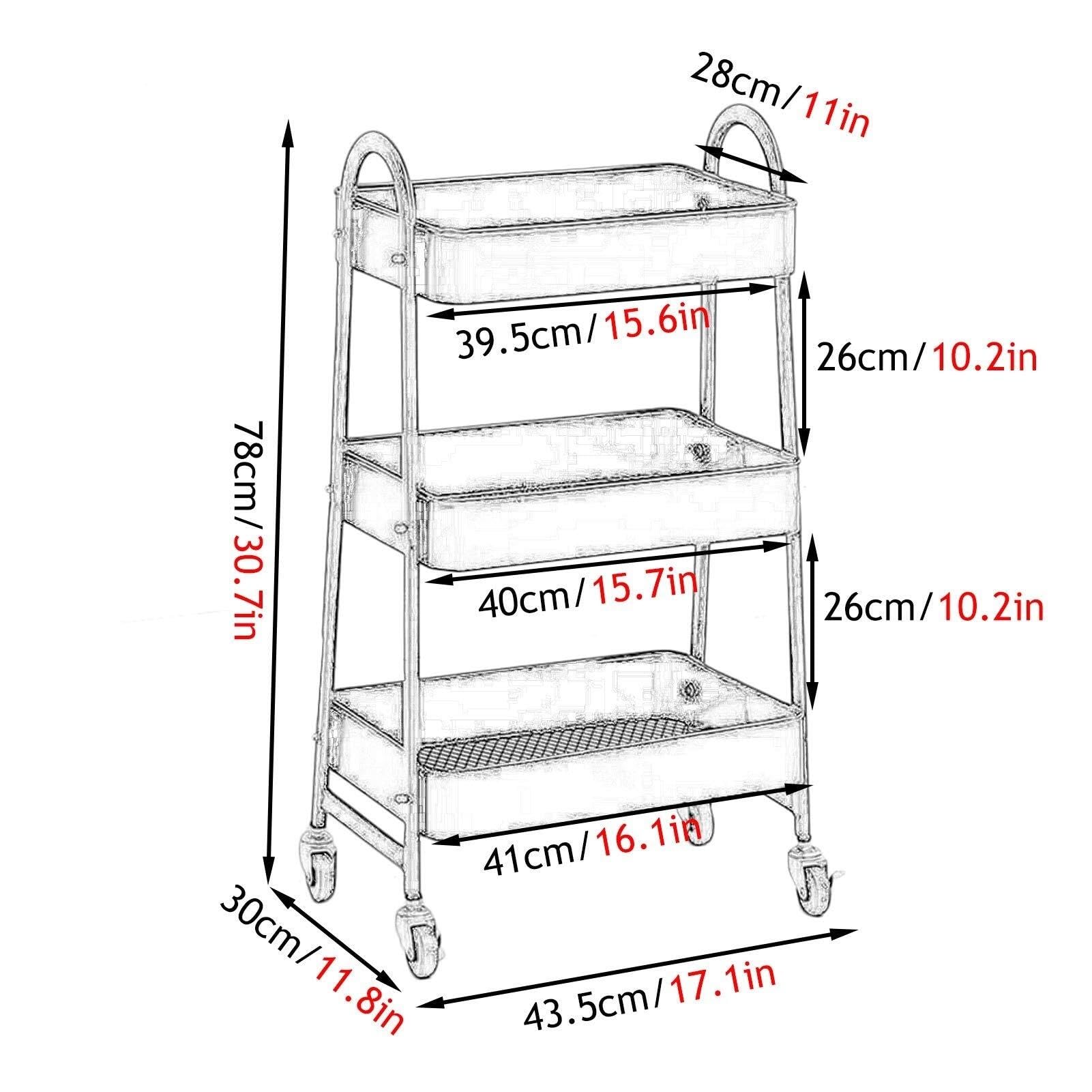 Carrello di servizio del salone di bellezza a 3 livelli con la maniglia Carrello di servizio di bellezza nizer per forniture per ufficio Carrello di filo della maglia di rotolamento con la ruota