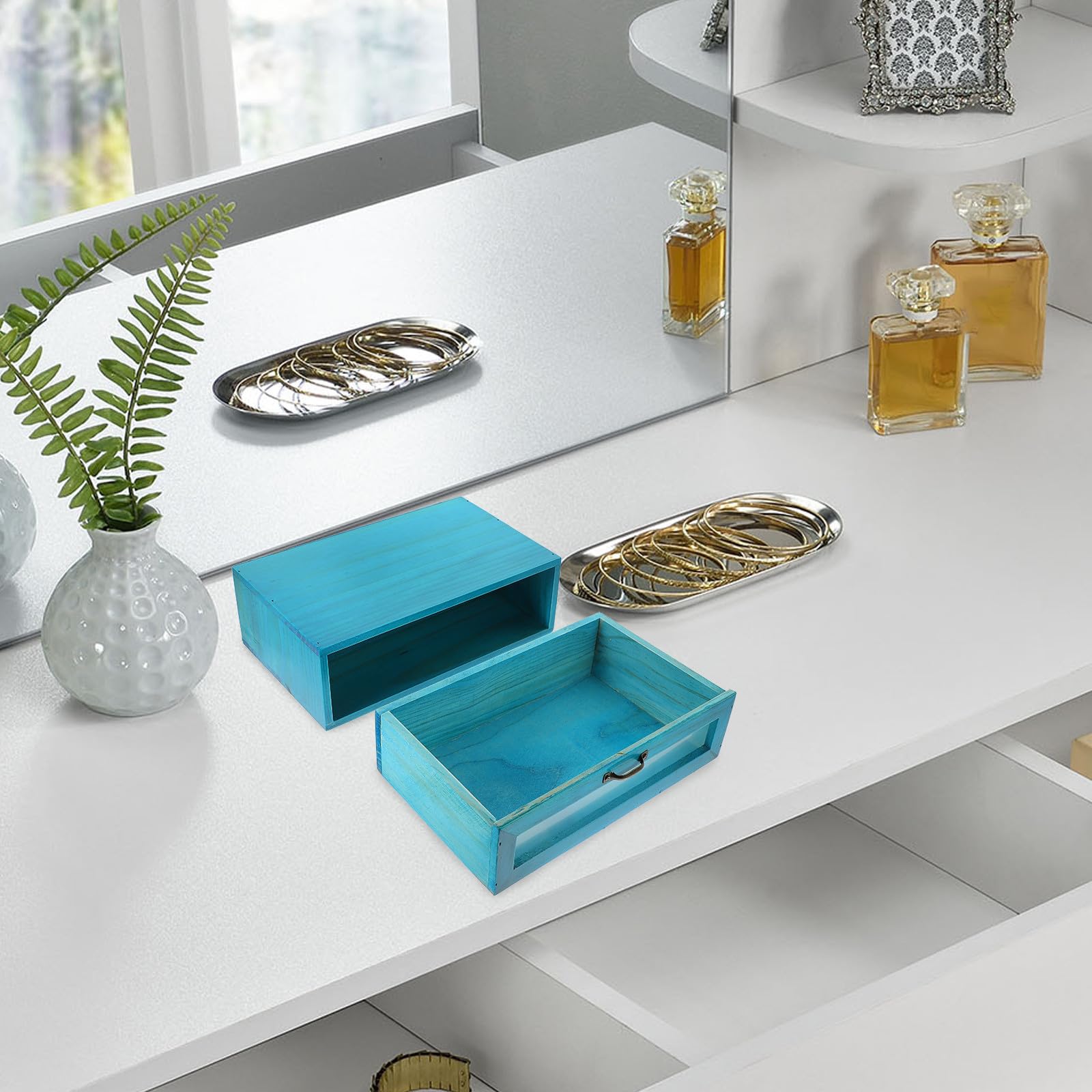 SEWACC Organizador de Maquillaje de Madera Cajón Único para Escritorio, Caja Decorativa para Tocador en Casa, Mantiene la Mesa Limpia Fácil Acceso