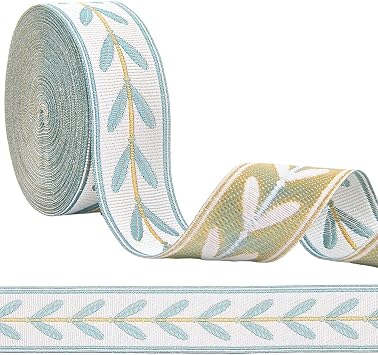 CRASPIRE 10.94 Yards Jacquard Ribbon Trim 1.18 Inch Embroidered Ribbons Vintage White Blue Leaf Polyester Embroidery Woven Fabric Boho for DIY Sewing Craft Handmade Clothes Curtain Dress Bag Belts