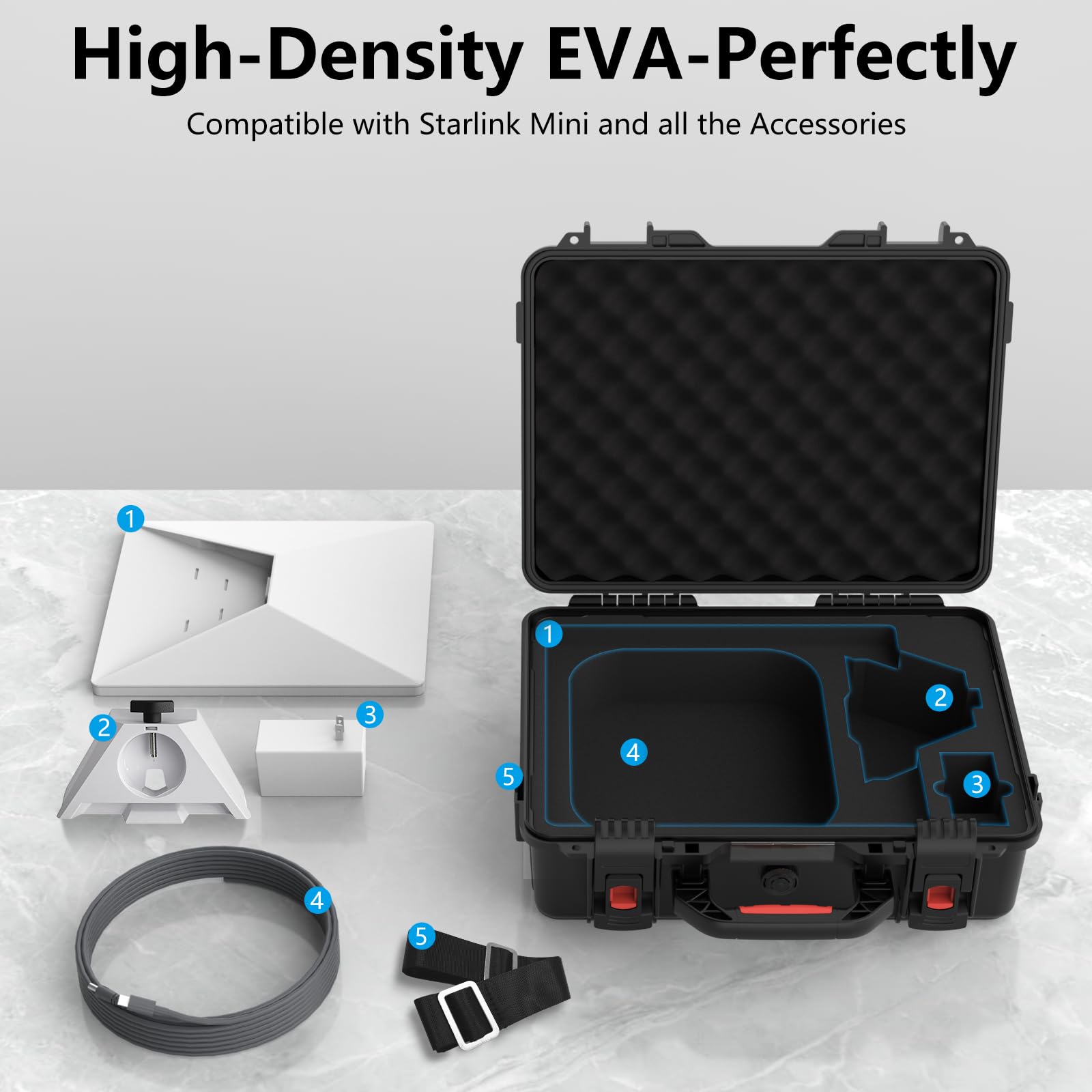 MEKEET Starlink Mini Tasche Hartschalenkoffer wasserdicht stoßfest für Starlink Mini Dish & Zubehör, mit Schultergurt & Tragegriff, Präzisions-Eva-Schaum, für Reisen Camping Wohnmobil-Schwarz