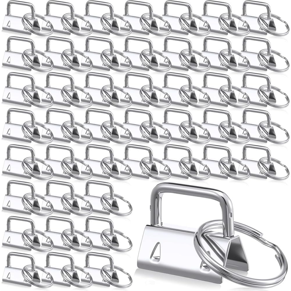 Hndhbfgrt 150 Pack Key Fob Hardware 1 Inch Bulk, Silver Key Chain Fob Wristlet Hardware with Key Ring for Key Lanyard, Keychain