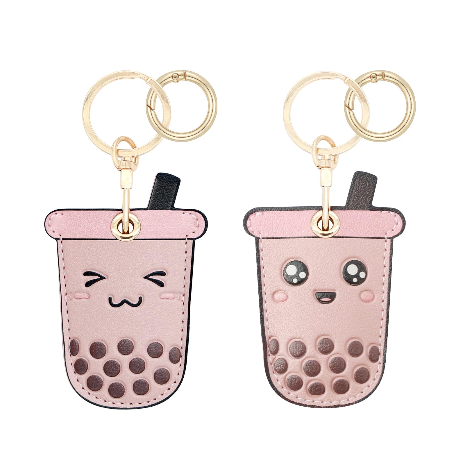 XEEWEN 2 Pack Hidden Keychain Holder for Airtag - Cute Leather Key Ring Case Cover - Boba Milk