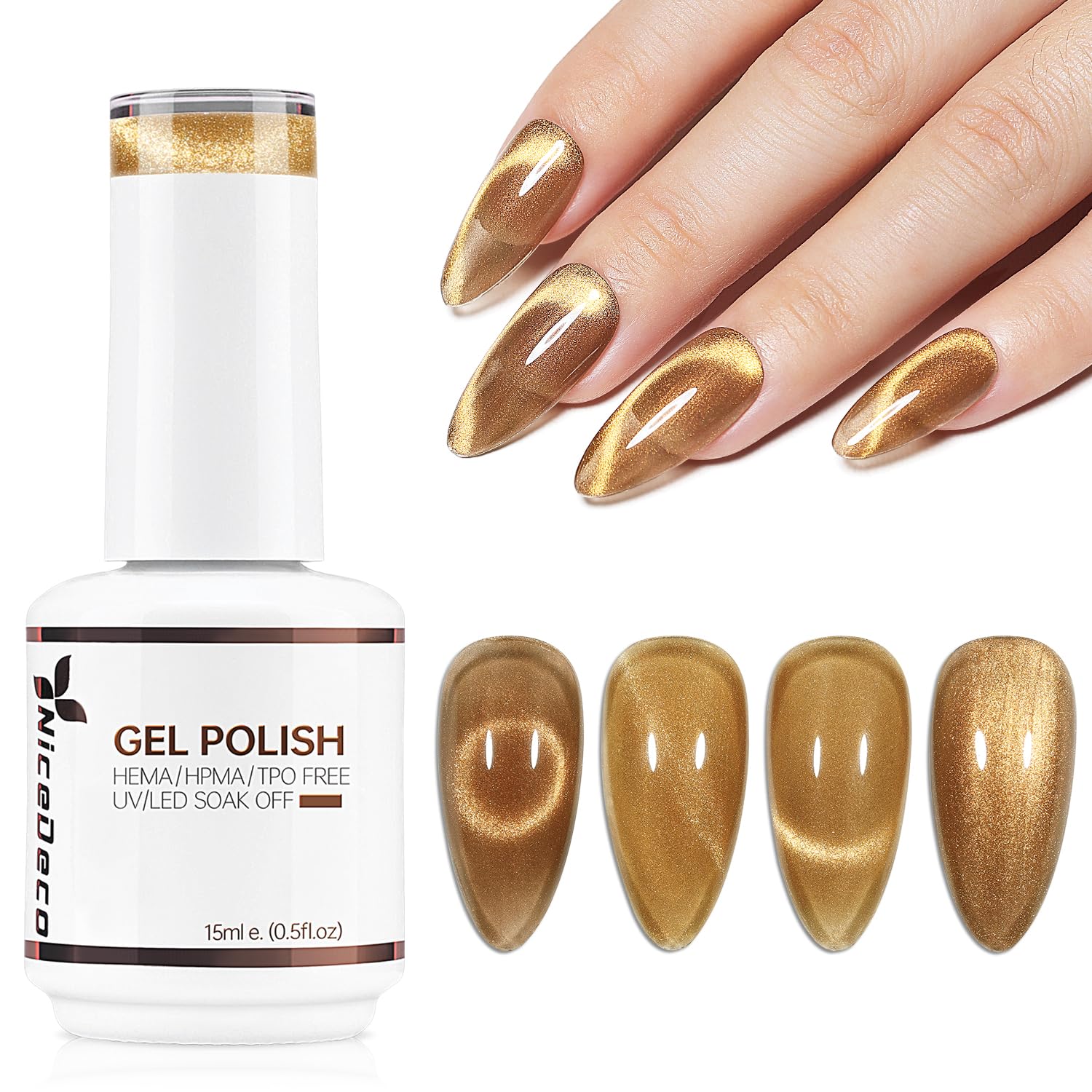 Nicedeco Hema Free Cruelty Free Vegan Cat Eye Gel Nail Polish, High Gloss Long Lasting Soak Off LED U V Gel Polish 1 Pcs 15ml - 296