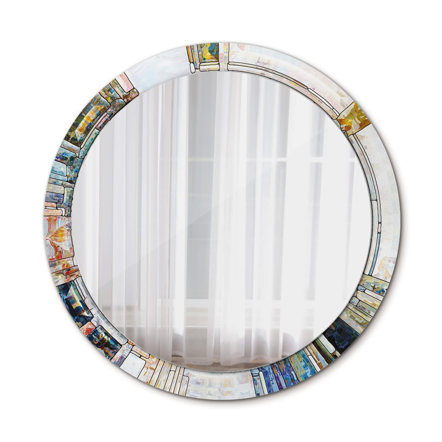 Tulup Wall Mirror Ø35.43 in / 90 cm Circular Mirror with Print Unique Mirror Home Decoration Overprint Glass - abstract stained glass
