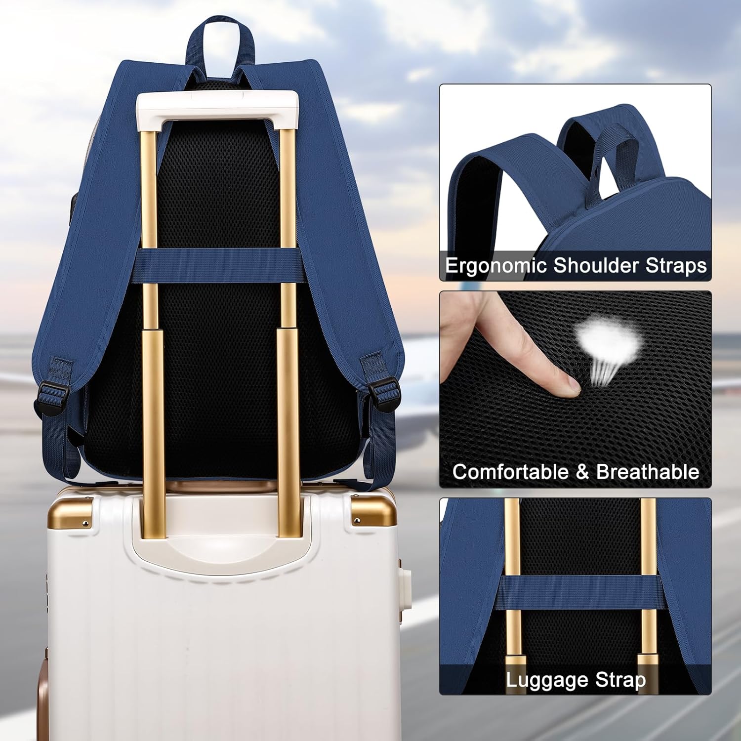 Casual Laptop Backpack,School Backpack Large Bookbag with USB for High School College Students Office Business, Blue