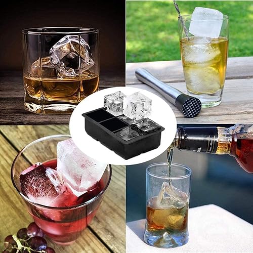 Miniatura 6 de Bandejas cuadradas grandes para cubitos de hielo de 2 pulgadas, bandejas de molde de hielo de silicona de gran tamaño, flexibles de 6 cavidades,