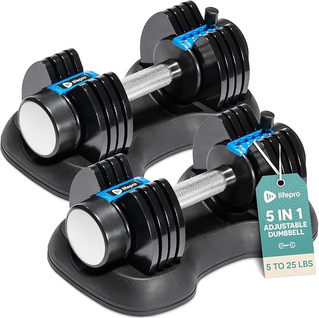 Lifepro Set de dumbbells réglables avec rack - Bourdon avec poids réglable 2,5-25 lb (paire), 5-55 lb(simple) & 3-in-1 - Poids compacts pour la gymnastique à domicile, hommes & Femmes avec une poignée sécurisée