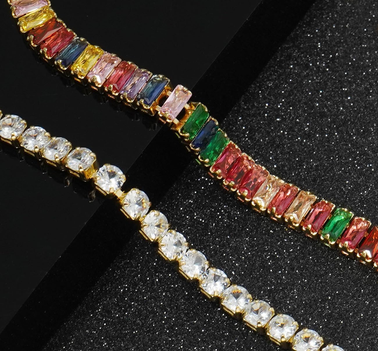 2 Pieces Tennis Bracelets for Women Cubic Zirconia Bracelet Rhinestone Adjustable Slider Bracelets - Image 4