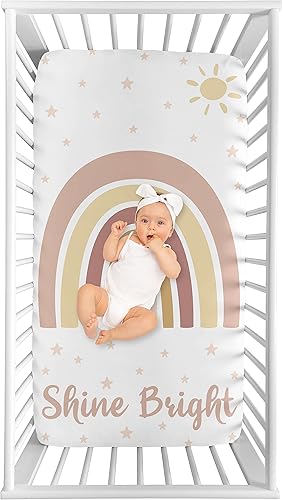 Sweet Jojo Designs Boho Rainbow Girl - Sábana bajera ajustable para cuna de bebé, cama de bebé, habitación de bebé, foto de foto, rosa empolvado,