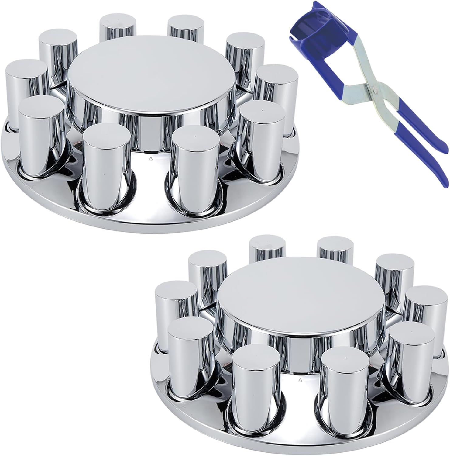 ABS Chrome Plastic Front Axle Cover Kits with 33mm Push-On Flange Nut Covers for Semi Trucks in Pairs, 2 Set