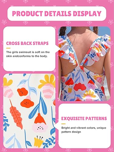 Vista 4 de Angel season Trajes de baño para niñas, traje de baño de una pieza con UPF 50+ lindo