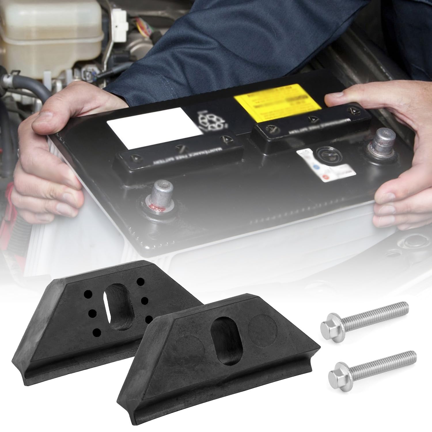 Zestaw do Mocowania Akumulatora Base Clamp, 2 Zaciski do Mocowania Akumulatora Samochodowego i 2 Sruby ze Stali Nierdzewnej Kompatybilny z Buick Cadillac Chevy Pontiac, Zamiennik nr 14005061