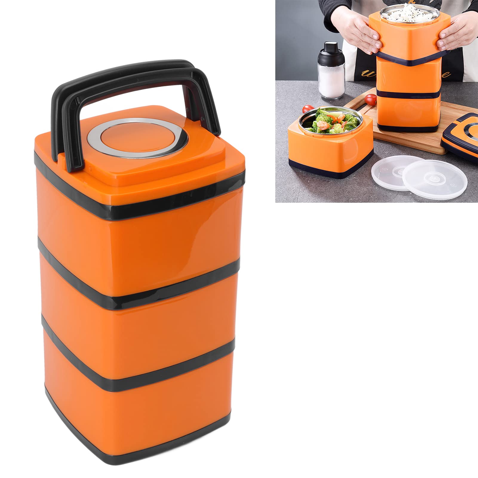 SIXRUN Box in Acciaio Inossidabile 304 Lunch Box Impilabile a Tenuta Stagna con Strati Isolati Sotto Vuoto Mantiene il Cibo Caldo da 104 a 140 Fahrenheit per Studenti Impiegati (Tre strati 2.2L)
