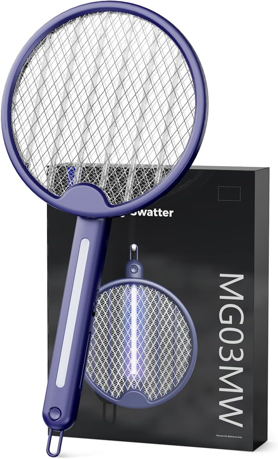 MOSHUNT Bug Zapper Racket Electric Fly Swatter 2 in 1 Mosquito Zapper with UV Auto Mode USB Rechargeable with 4000V Powerful Grid 3-Layer Safety Mesh for Indoor Outdoor, Blue
