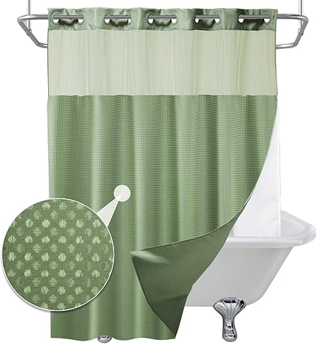 Miniatura 1 de Final Friday Cortina de ducha con tejido de gofre verde con forro a presión, tela de poliéster, juego de decoración de baño de hotel y spa,