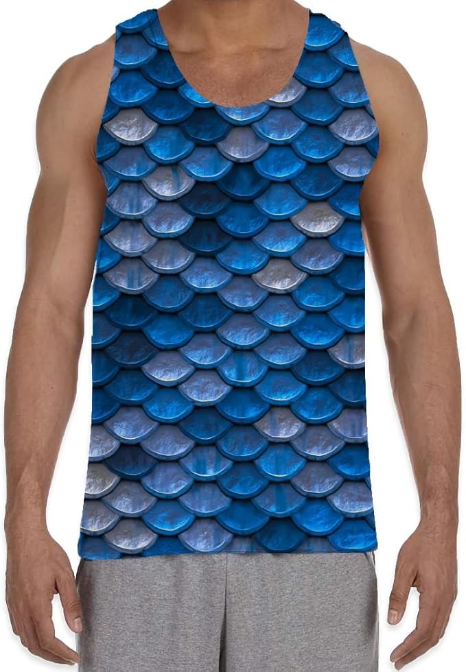 Tribal TShirts Fish Scales Blue Men's All Over Print Graphic Vest Tank