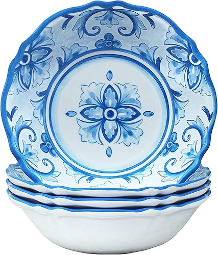 Le Cadeaux Juego de 4 cuencos de melamina para cereales de 7.5 pulgadas, Mallorca