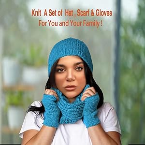 Kaaper Knitting Kit for Beginners Adults, Crochet Kit for Beginners Kids Learn to Knit Complete Starter Kit for Scarves, Hats & Gloves Knitting in Blue with Knitting Accessories (Acid Blue)
