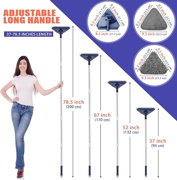 JEHONN Wall Cleaner Mop with Long Handle, 3-in-1 Ceiling Cleaning Tool Duster with 12 Replacement Microfiber Chenille Pads for Painted Walls, Floor, Window, Baseboard(Blue&Orange)