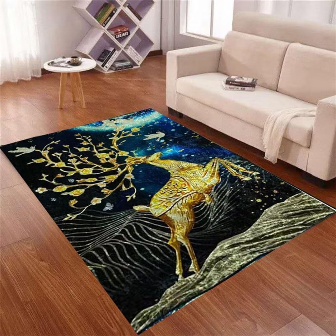Tapis doux salon oriental noir et doré 120x180cm court pile résistant