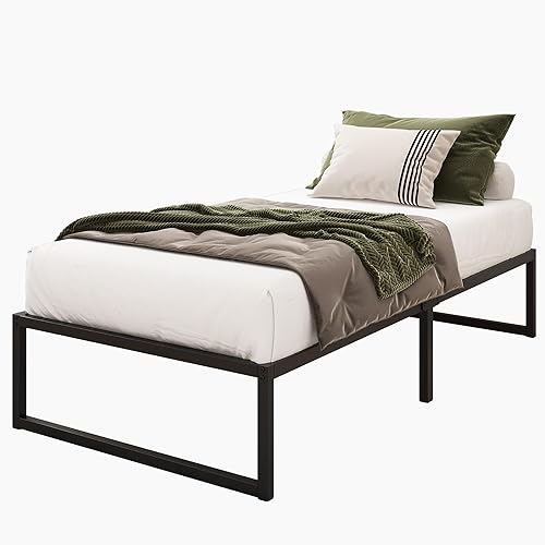 Miniatura 8 de Marco de cama individual XL de 16 pulgadas, plataforma de metal resistente, no necesita somier, sin ruido, fácil montaje, color negro
