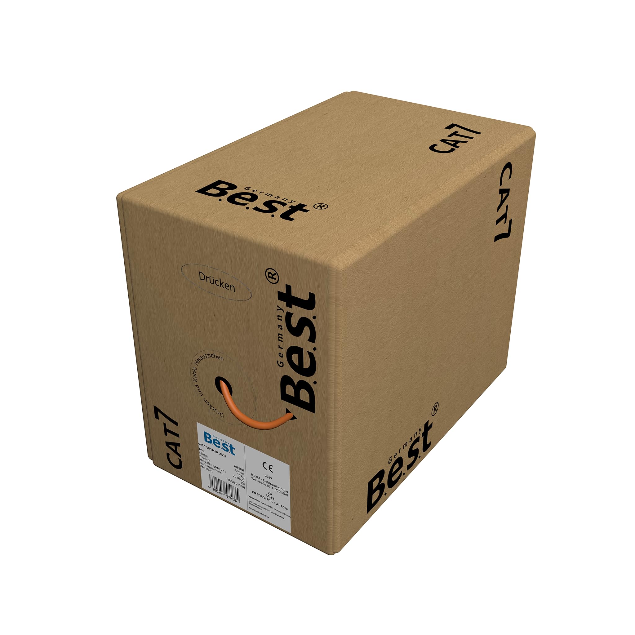 Germany B.e.s.t Cavo di rete LAN CAT 7 200 m - rame puro 10 Gbps compatibile PoE+, LSZH, cavo dati per installazione Internet ad alta velocità