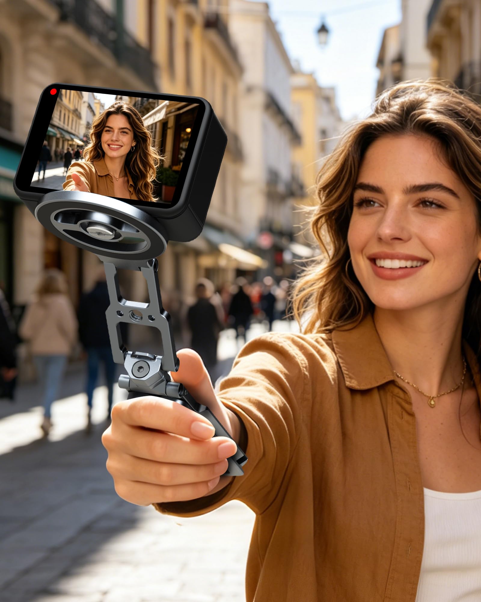 MOSENVKA Dual-Magnetstativ für MagSafe | 2-in-1-Action-Kamera-Halterung (Arca-Swiss, 6,35 mm Schraube/Haken) | Faltbarer Schreibtischständer für iPhone 17–12, DJI Osmo Pocket 4/3, für GoPro 13/12 |