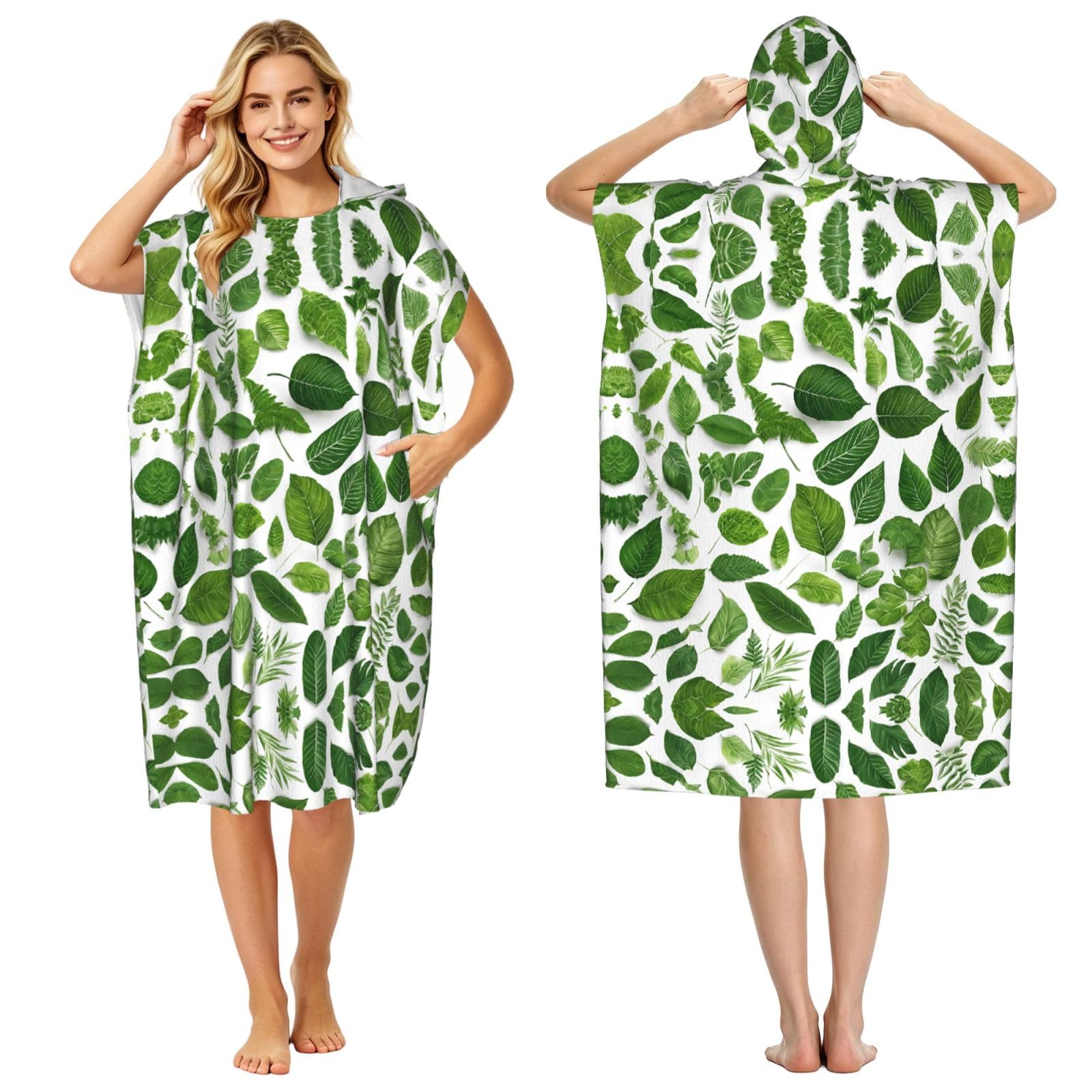 EZDLOWVBA Monstera Deliciosa Banana Palm Print Hooded Poncho Microfiber Beach Towel,Adult Women & Men Changing Robe,Lightweight Summer Surf Swim Bath Poncho Towel