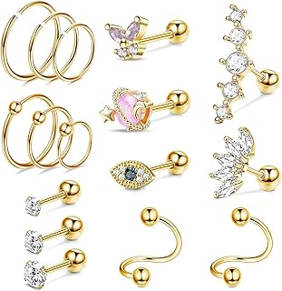 Cartilage Earring, Hypoallergenic Earrings, Tragus Piercing Jewelry, Daith Earrings, Helix Earrings, Conch Piercing Jewelry, Earring Set, Cubic Zirconia Earrings Studs, Conch Hoop Earring, Stainless Steel Earrings For Women