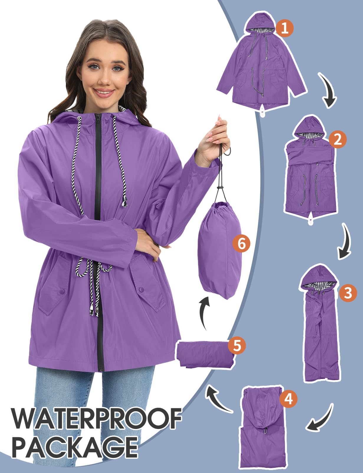 UMIPUBO Vestes Imperméables Femme avec Capuche Zip Poncho Pluie Léger Vêtements de Pluie pour Randonnée Camping Activités