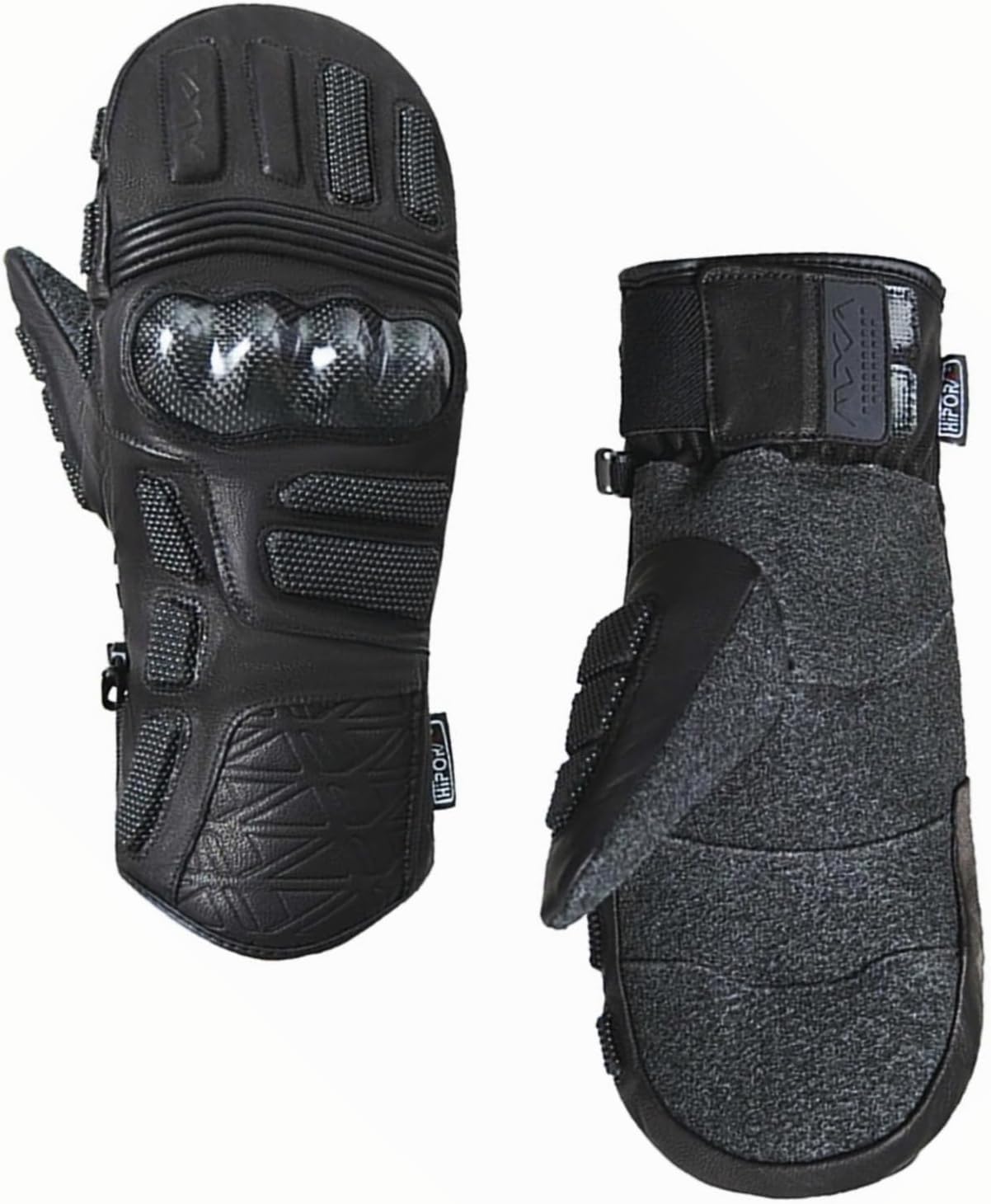VXW Snowboard &Ski Racing Mittens with Wrist Guard- Goat Leather& Carbon Fiber& Kevlar Protection for Snowboarding Skiing, Waterproof Windproof with 3M Thinsulate Insulation