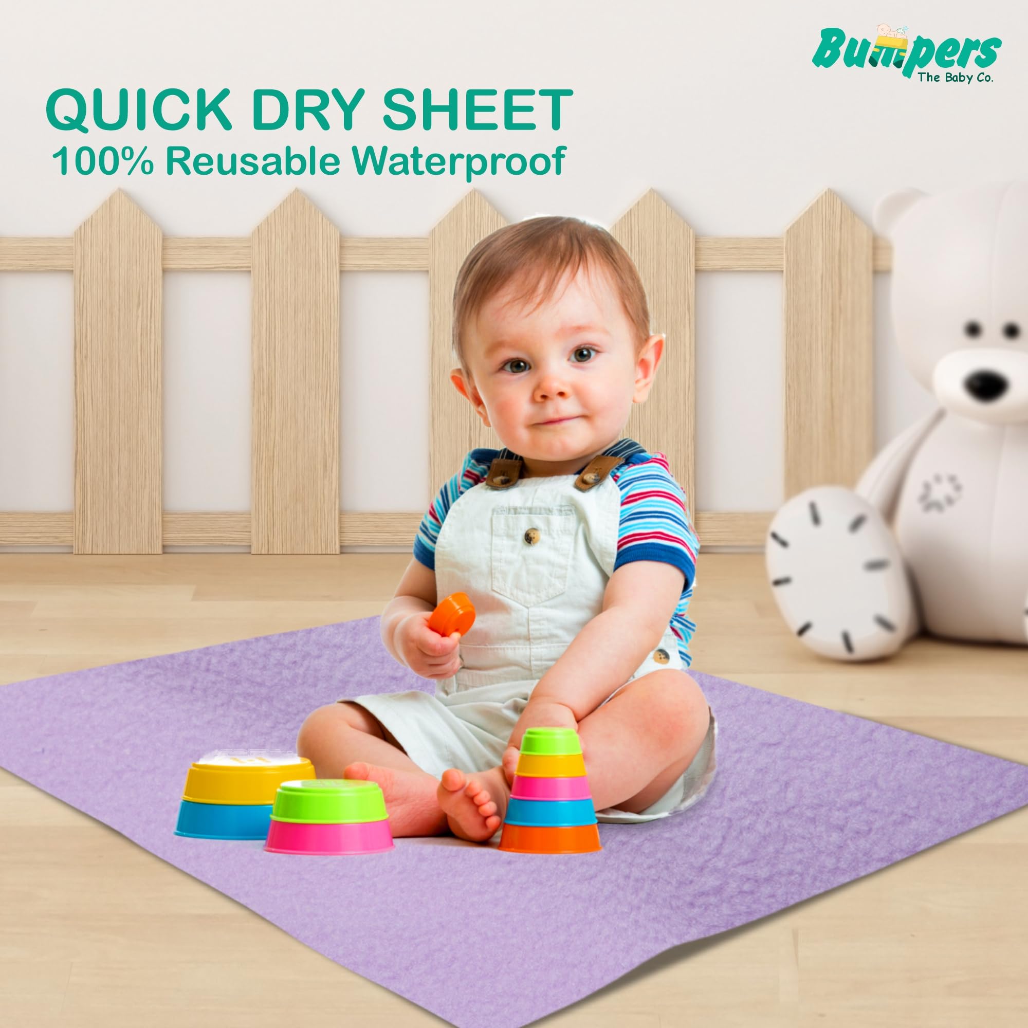 Bumpers Anti-Piling Quick Dry & Absorbent Sheet Polycotton Baby Bed Protecting Waterproof Mat (Violet, Dark Blue, Light Blue, Small (70 x 50cm), Pack of 3) - Image 2 thumbnail