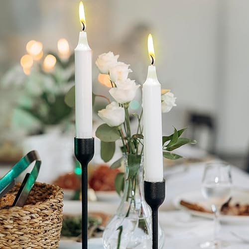 Vista 7 de Small Taper Candles 4 Hours - 5 Inches Tall - Pack of 12 - Thin Short - Unscented - White - Household Diner - Smokeless Flame - Emergency Candles