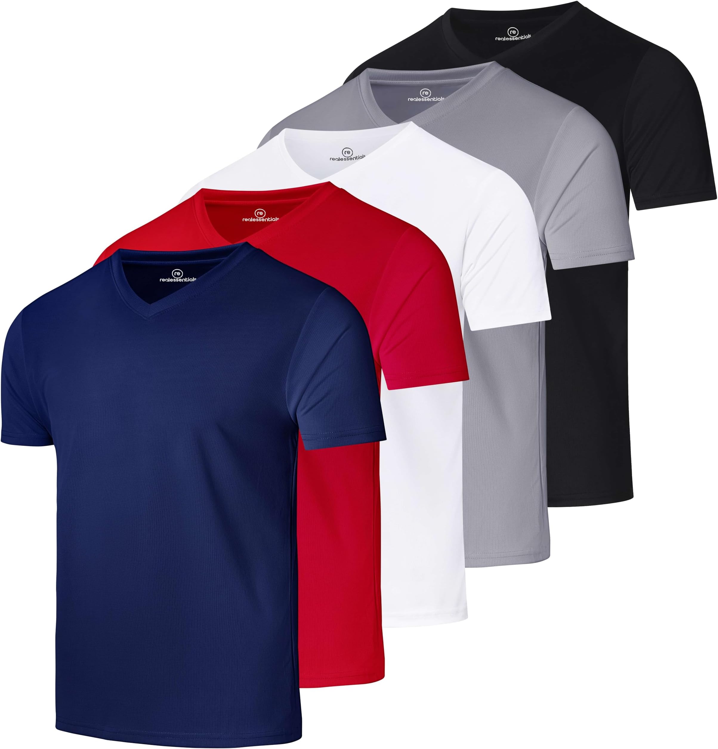5 Pack: Men's Mesh Quick Dry Short Sleeve V-Neck T-Shirt - Athletic Performance (Available in Big & Tall)