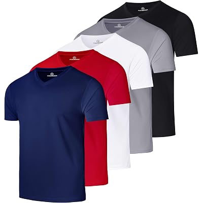 Real Essentials 5 Pack: Men's Mesh Short Sleeve V-Neck T-Shirt | Athletic Dry Fit V Neck Workout Shirt (Big & Tall Available)