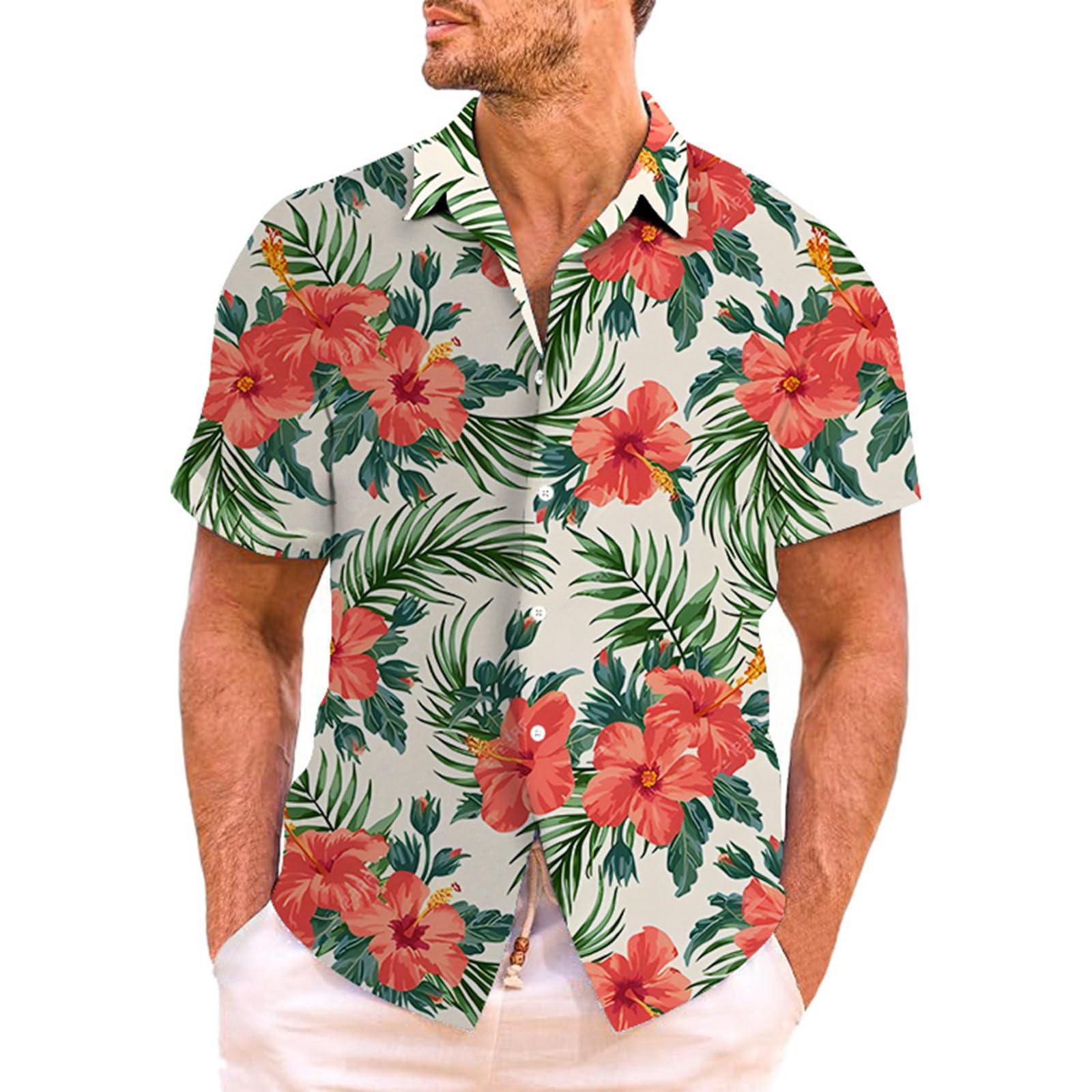Hawaiian Floreale Camicie Per Uomo Aloha Bottoni Casual Giù