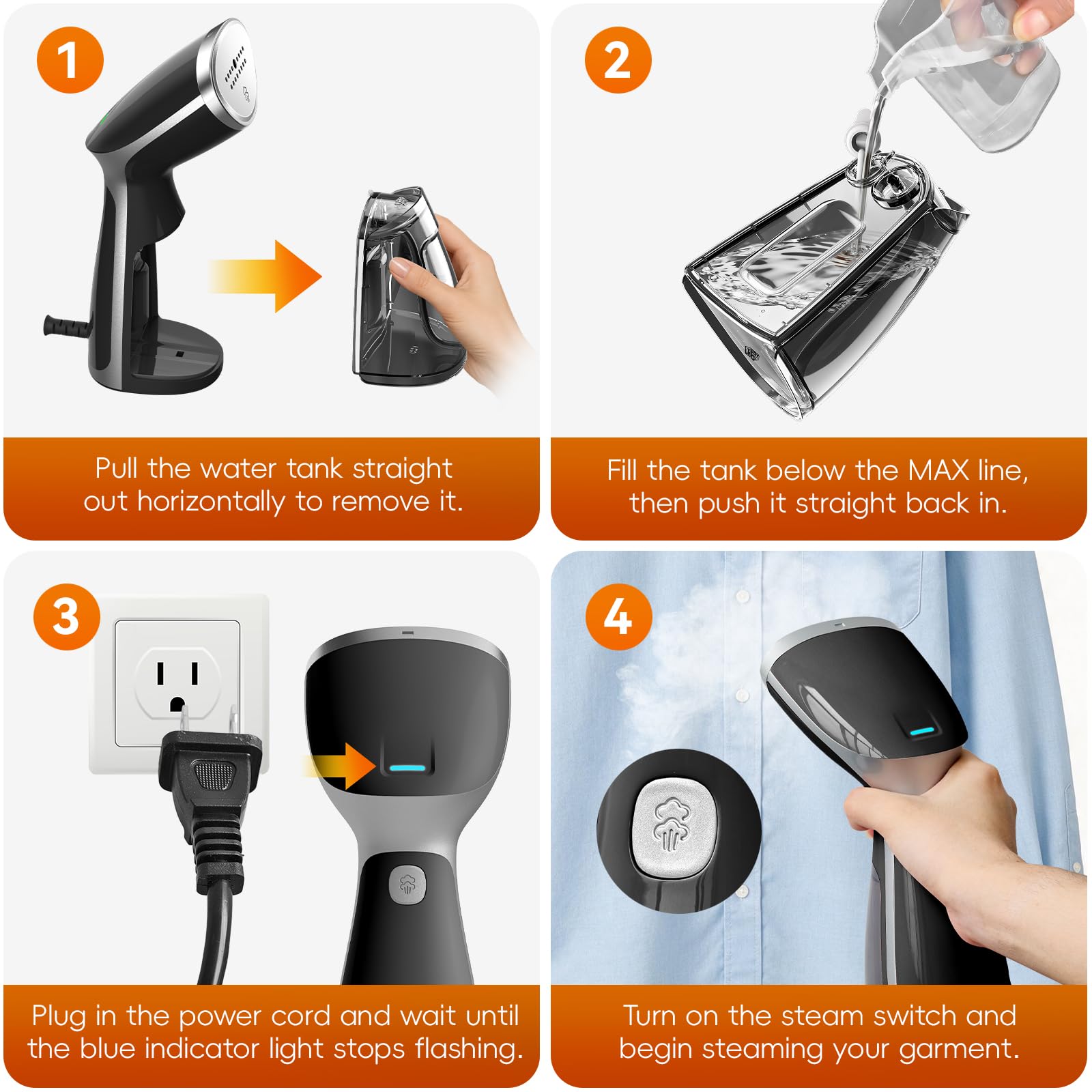 OGHom Portable Travel Handheld Steamer for Clothes, Garment Wrinkle Remover view 6