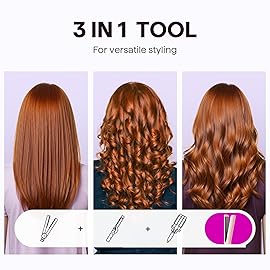 Wavytalk Airflow Styler Curling Iron, Cool Curl, 360 Cool Air Lock in Style for Lasting Curls, Reduces Damage, 2 in 1 Hair Straightener and Curler, 1.25 Inch Anti-Scald for Short Long Hair, Pink