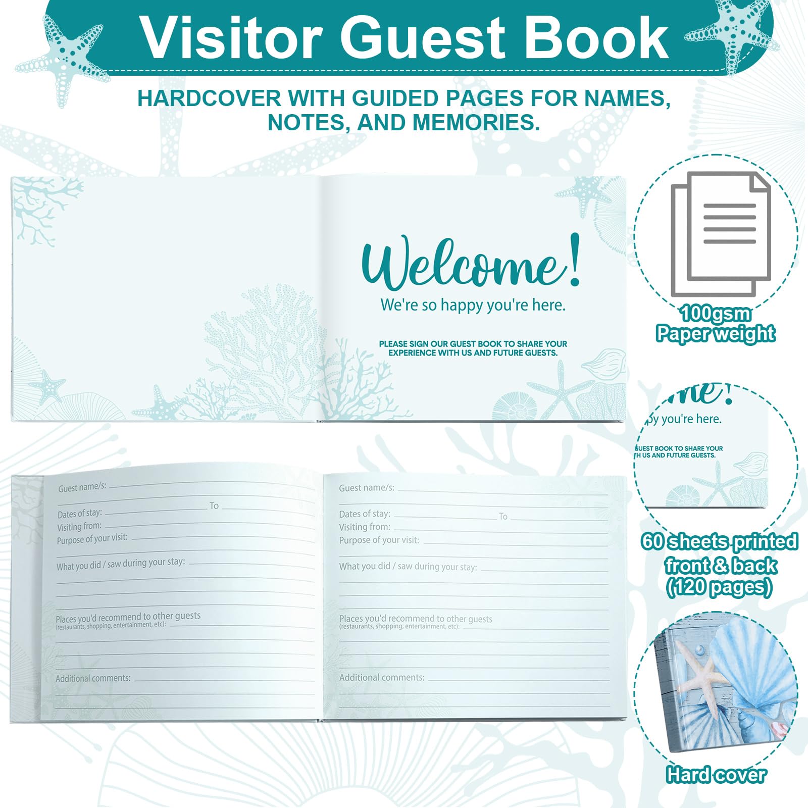 Eaasty 9 Pcs Rental House Essentials for Hosts 10 x 8 Inches 120 Pages Coastal Cabin Guest Book for Vacation Home Guesthouse Welcome Log Short Term Rentals Sign and Fridge Magnets