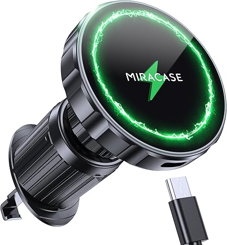 Miniatura 9 de Miracase Cargador de coche MagSafe, cargador inalámbrico magnético de carga rápida de 15 W, soporte de teléfono para ventilación solo compatible con