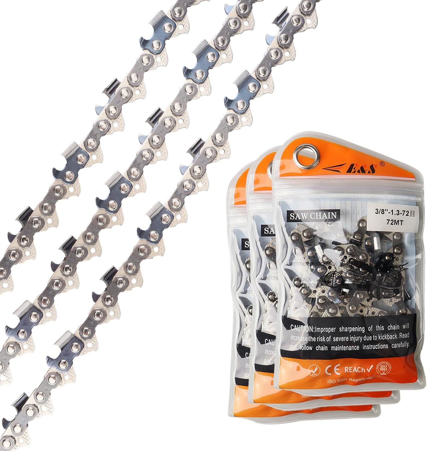 (3PCS) 20 Inch Chainsaw Chain 3/8" Pitch .050" Gauge 72 Drive Links for Stihl MS311 MS391, for Husqvarna Rancher 455 460